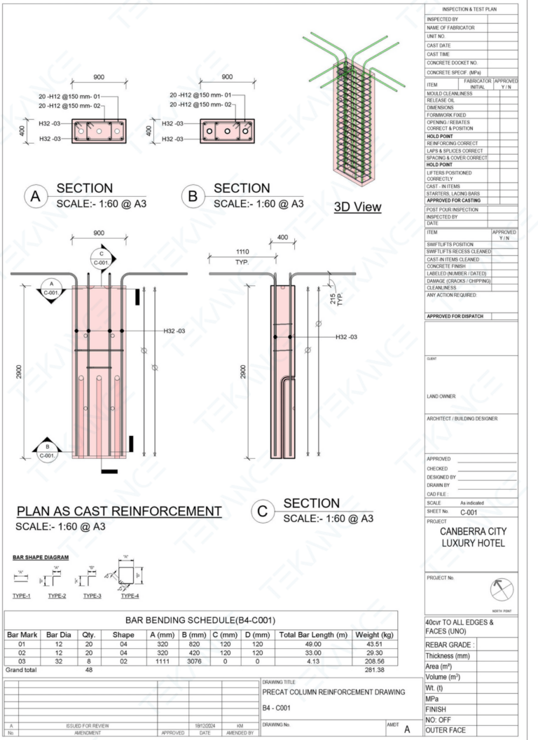 Precast Column Reo Drawing