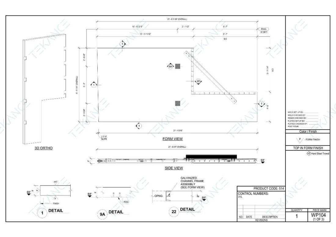 WP104 — Form View: Panel form view with 3D ortho and blockout details