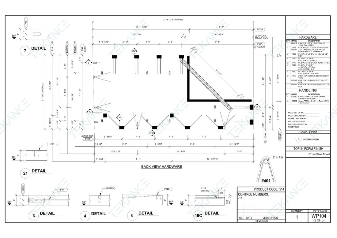 WP104 — Hardware: Back-view hardware with diagonal channel and lifters