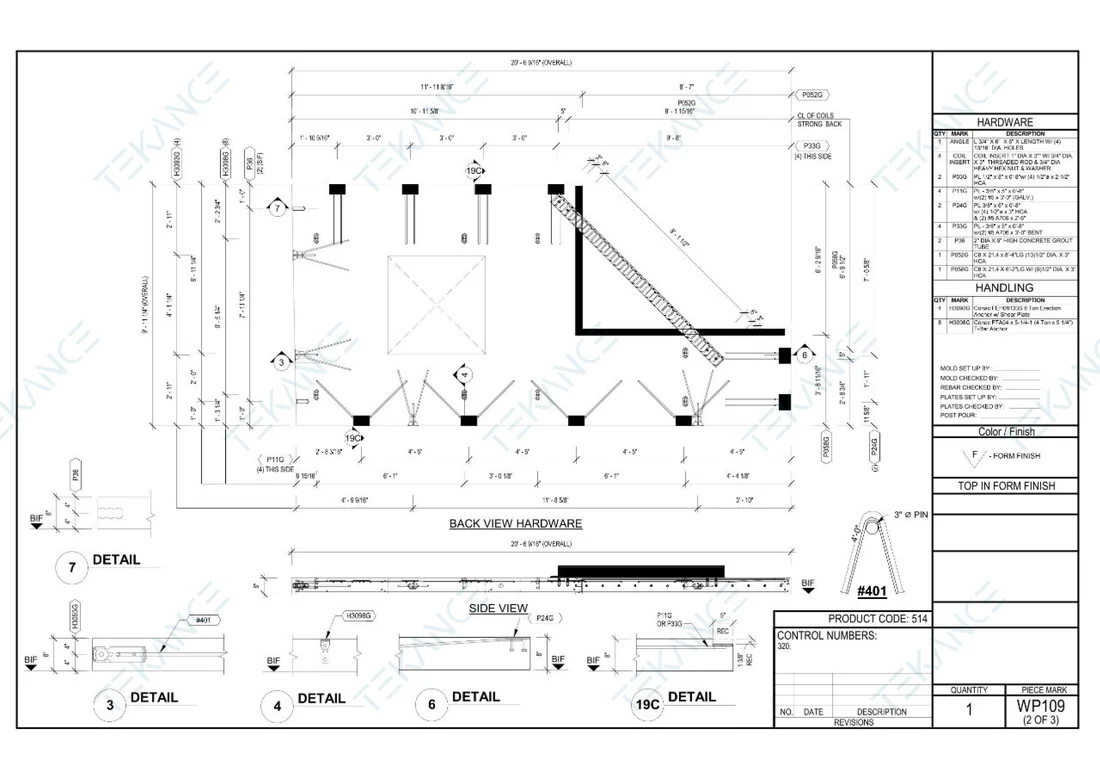 WP109 — Hardware: Back-view hardware with embed and anchor schedule